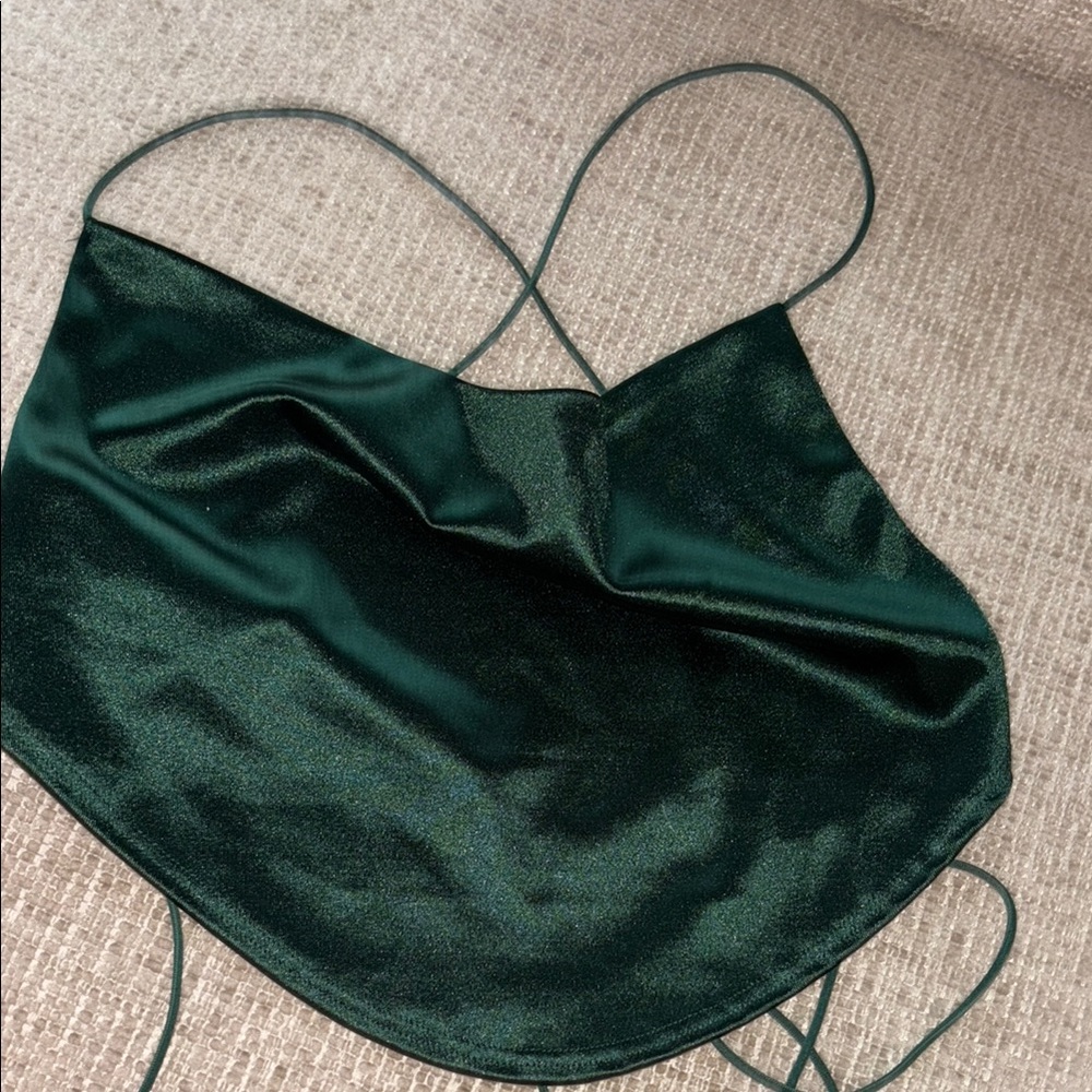 Windsor Dark Green Satin Crop Top